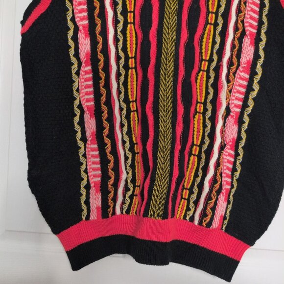 Vintage 3D Knit Sweater Vest Mens Size XL Black Red V Neck Sleeveless Pullover - Picture 3 of 6